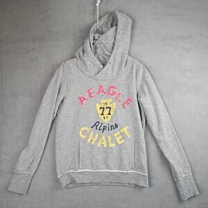 Y2K American Eagle Graphic Hoodie Alpine Chalet Ski Lodge Size Medium